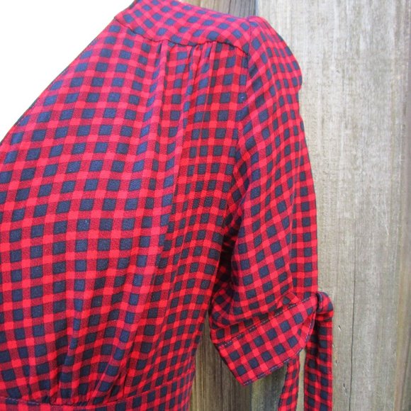 Entro Gingham Red/Blue Dress Checkered Ruffle Maxi Women's Size Small Buttons - Picture 4 of 8